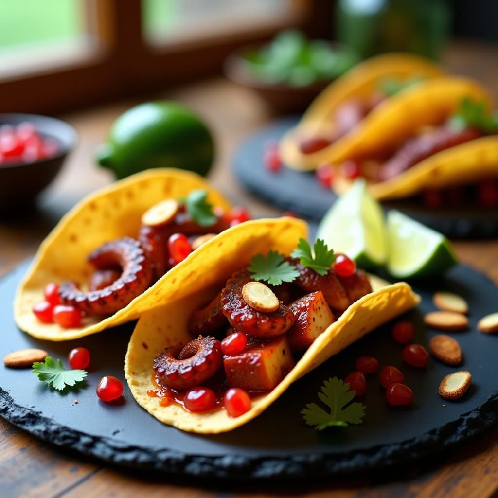Tacos de Pulpo en Escabeche de Tamarindo: Receta Fusion Mexicano-Árabe Crujiente