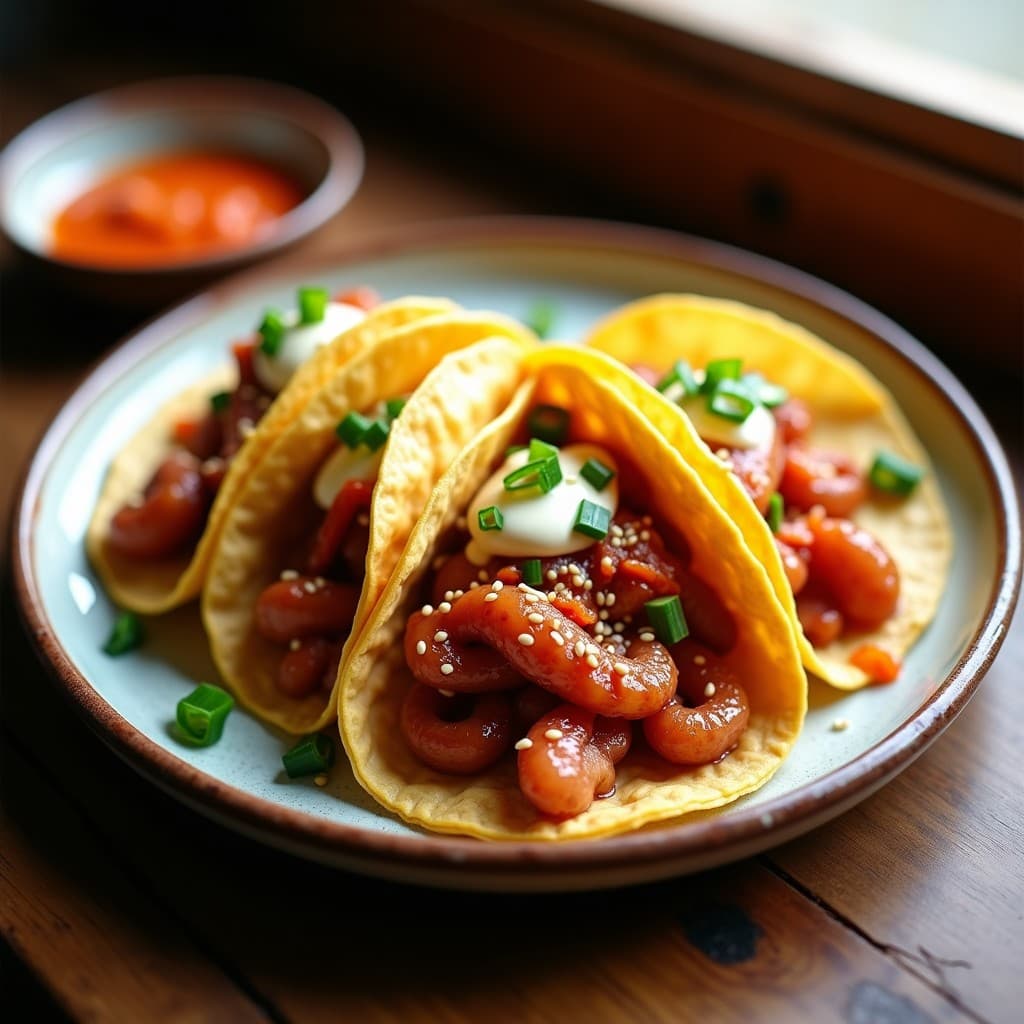 Tacos de Pulpo Confitado en Miso y Kimchi: Receta Coreano-Mexicana en Airfryer