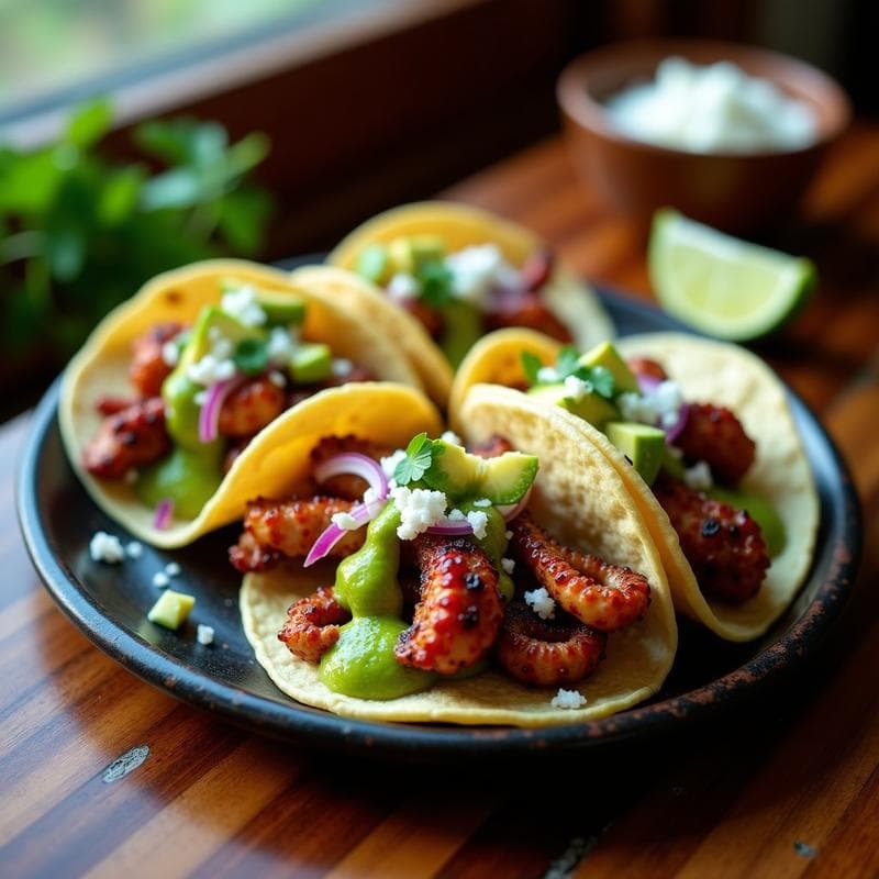 Tacos de Pulpo a la Plancha con Mojo Verde: Receta Mexicana en Airfryer