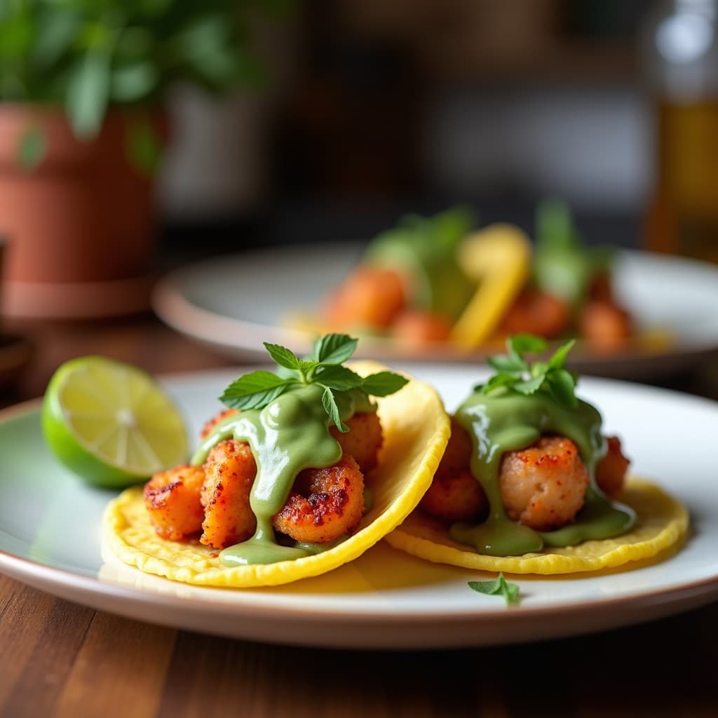 Tacos de Pulpo al Vapor con Puré de Guisantes y Menta: Receta Beaufort Vegana y Crudivegana