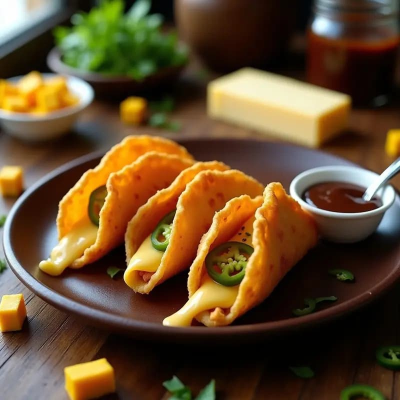Tacos Dorados de Queso y Jalapeños con Salsa de Chocolate: Receta Mexicana que Rompe escalas