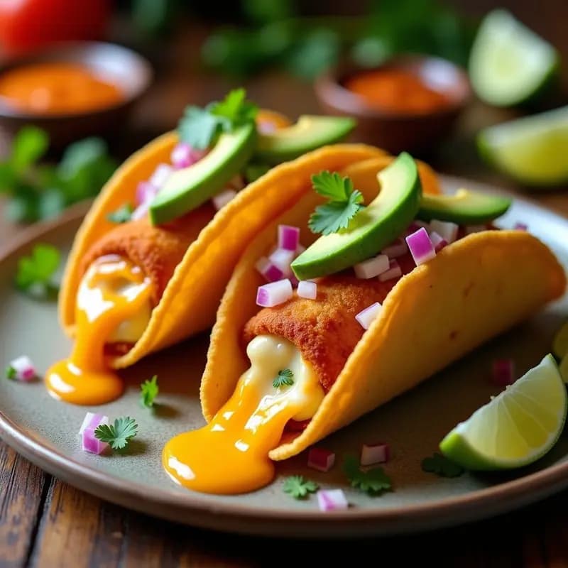 Tacos de Queso Mozzarella Frito con Salsa de Chipotle y Aguacate: Crunchy y Adictivo