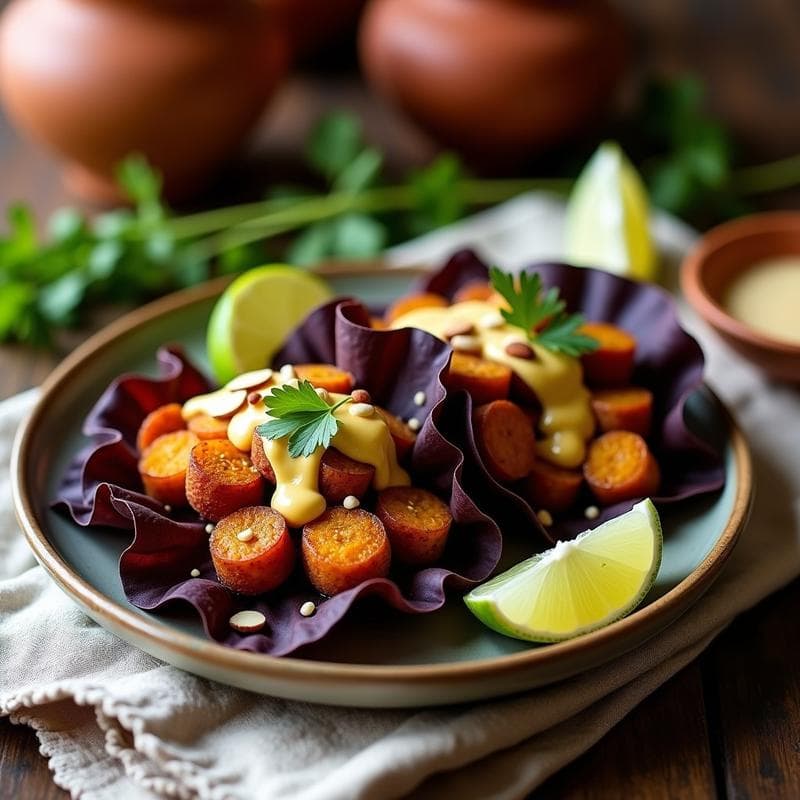 Tacos de Raíces Andinas Asadas con Salsa de Lúcuma: Receta Peruana Keto en Airfryer