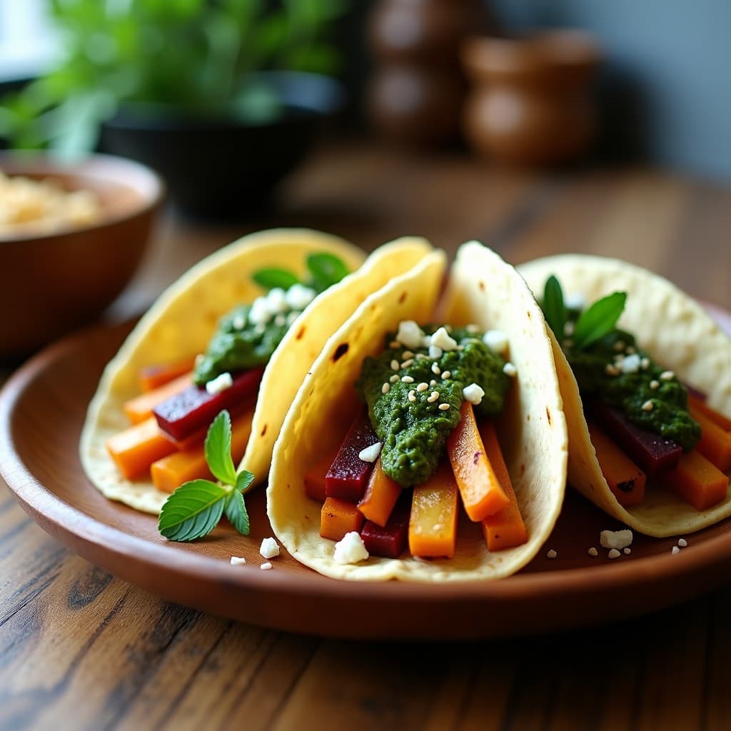 Tacos de Raíces Asadas con Chimichurri de perejil y menta: Receta Fusion Argentina en Airfryer
