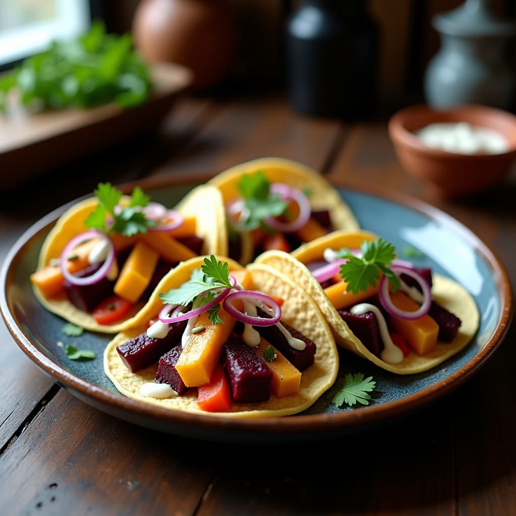 Tacos de Raíces Asadas con Crema de Anacardos: Receta Vegana y Crudivegana en Airfryer