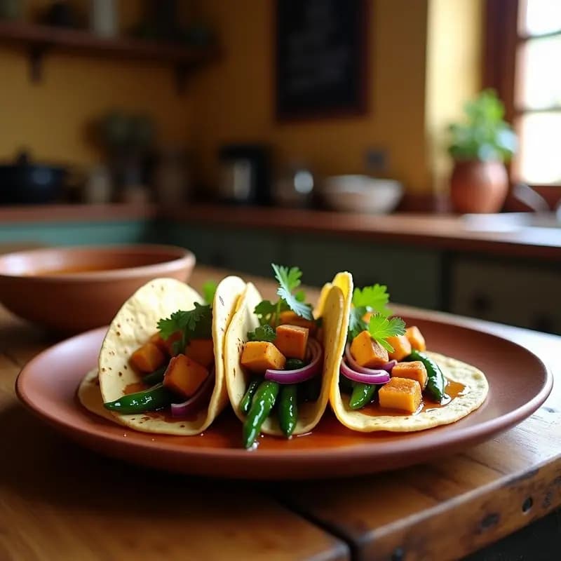 Tacos de Rajas con Queso Paneer y Salsa de Tamarindo: Receta Indiana Vegetariana