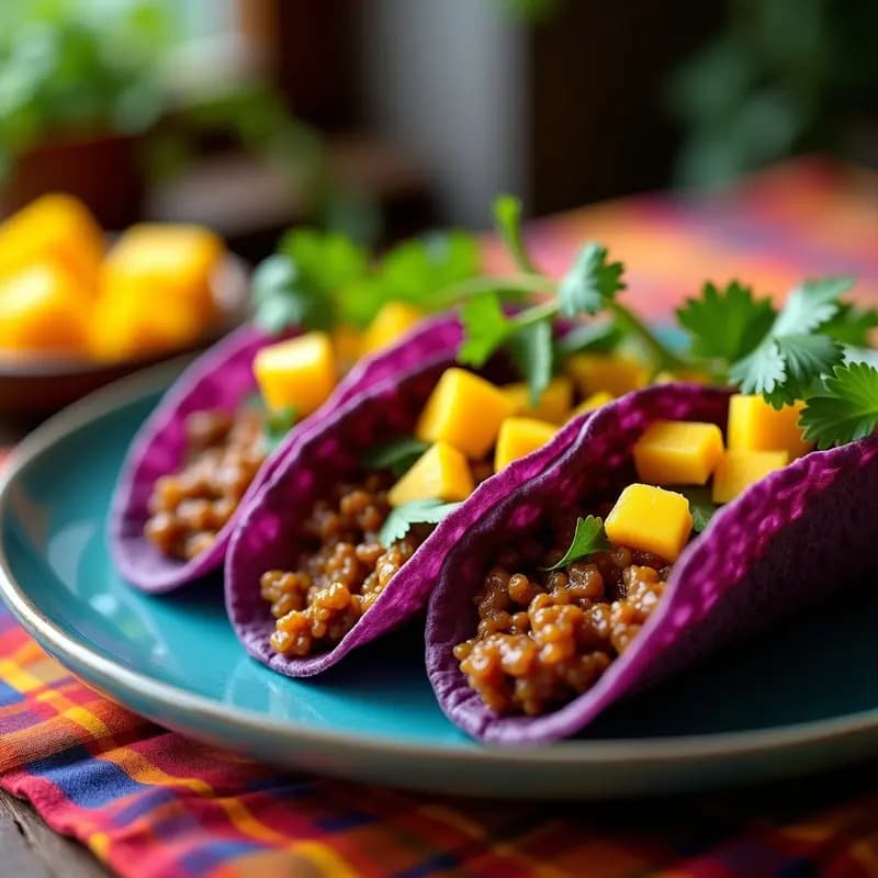 Tacos de Repollo Morado con Relleno de Carne de Soja y Mango: Receta Fusion en Airfryer