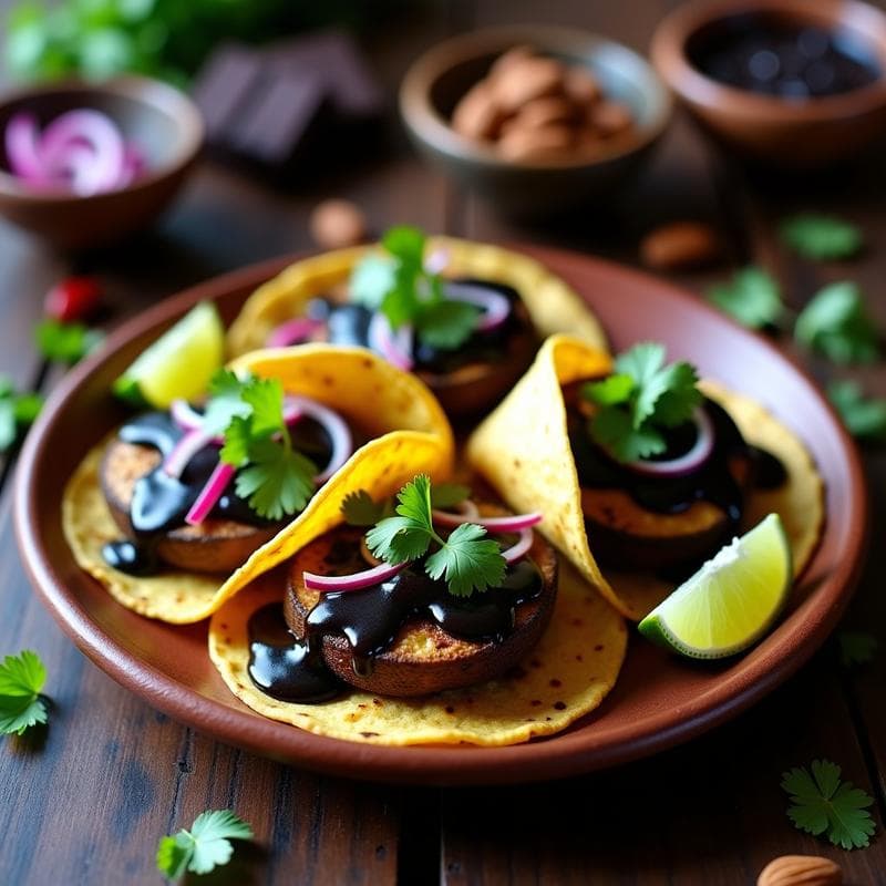 Tacos de Setas Portobello con Mole Negro: Receta Mexicana Vegana en Airfryer