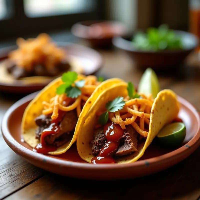 Tacos de Suadero con Queso Fundido y Cebolla Crujiente en Salsa de Tamarindo: Sabores Mexicanos en su Máxima Expresión
