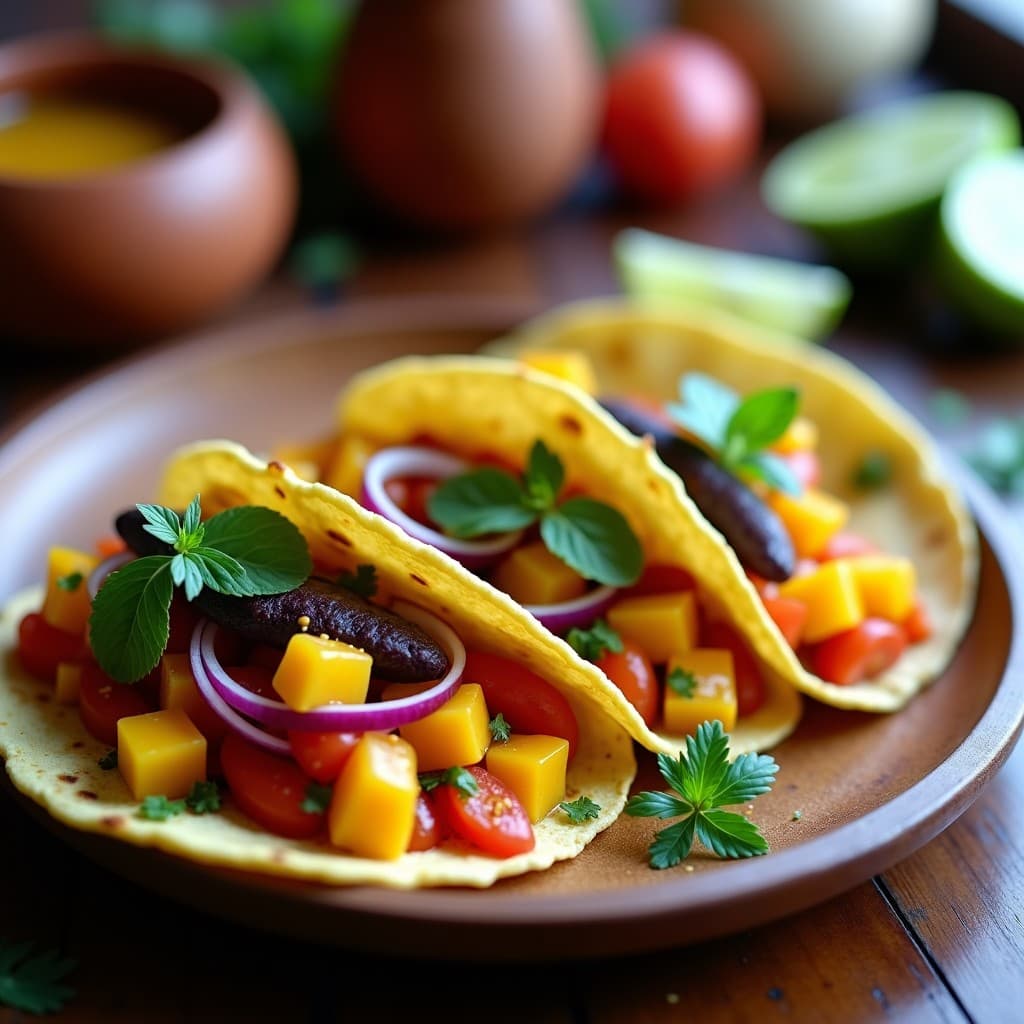 Tacos de Tomate de Árbol y Queso Panela: Receta Colombiana Vegana con Mango en Vinagreta