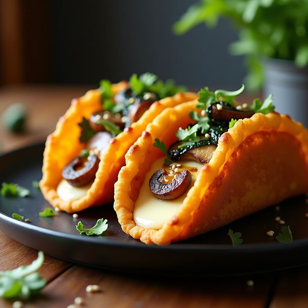 Tacos de Tongoyaki Rellenos de Queso y Champiñones: Receta Japonesa Fusion en Airfryer