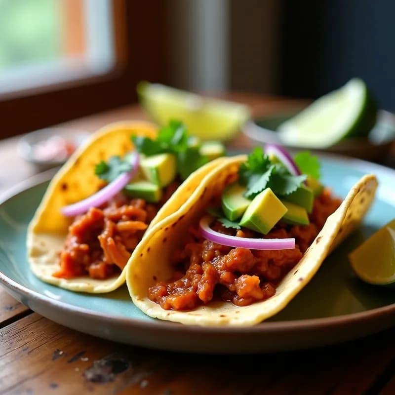 Tacos Veganos de Jackfruit Adobada: Receta Rápida con Textura a Carne en 25 Minutos