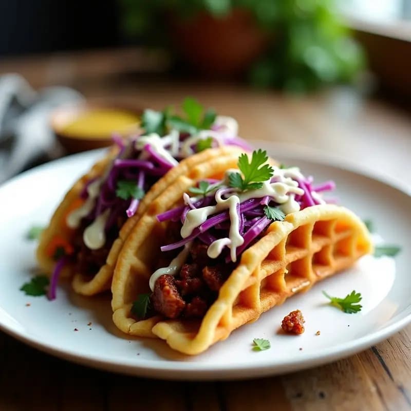 tacos de waffle rellenos de pulled jackfruit: Fusion mexicana-belga crujiente