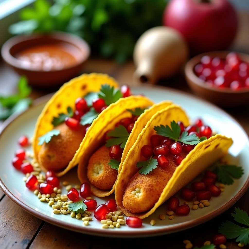 Tacos de weighing con salsa de tamarindo y granada: Receta persas vegana en airfryer