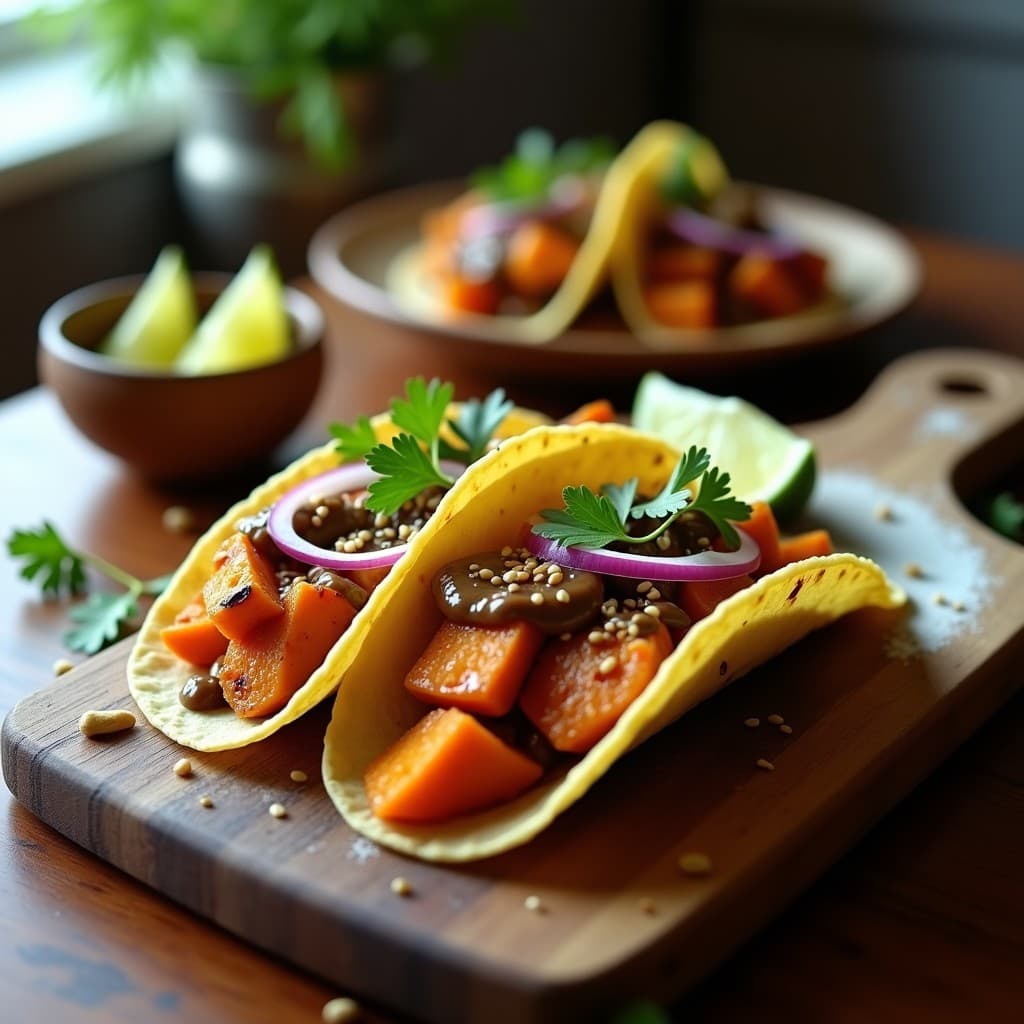 Tacos de Raíces de Yuca y Batata con Mole de Cacahuete: Receta Vegana y Sin Gluten