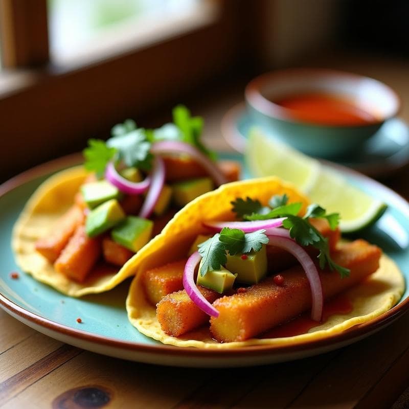Tacos de Raíces de Yuca y Plátano Macho con Adobo de Achiote: Receta Vegana en Airfryer