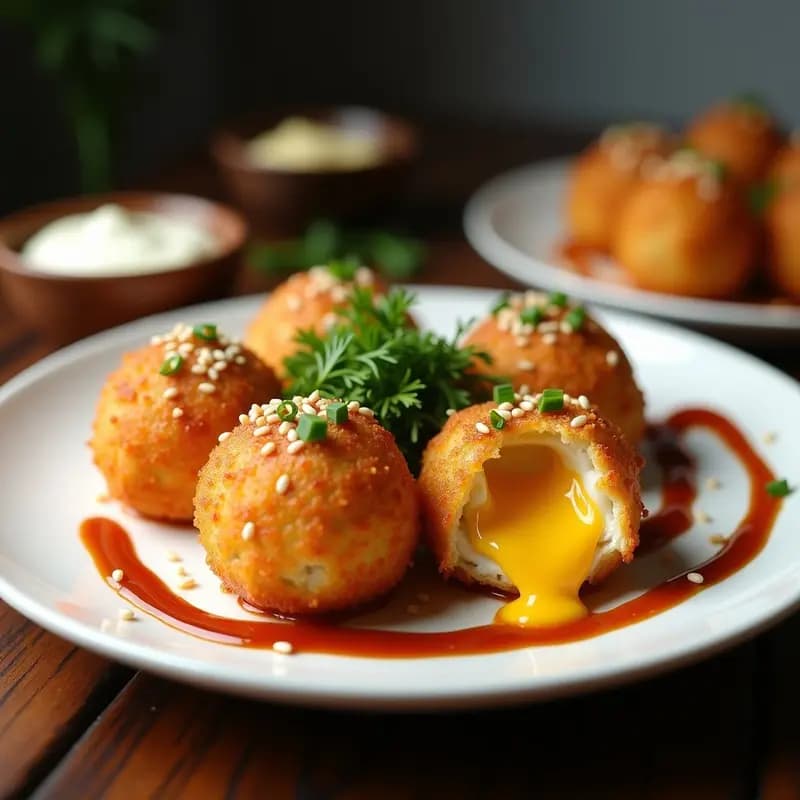 Tacoyaki de Queso y Cebollino con Salsa Okonomiyaki: Receta Japonesa de Fusión en Airfryer