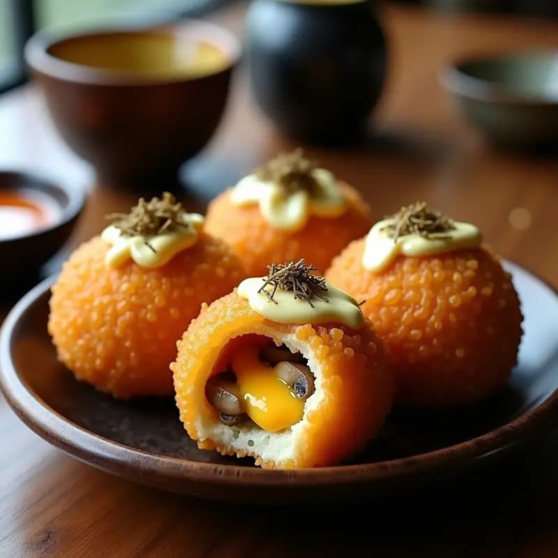 Tacoyaki de Queso y Champiñones: Bolas Japonesas de Masa Crujiente en Airfryer