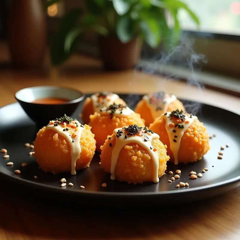 Tacoyaki Japonés con Relleno de Queso y Pollo Teriyaki: Receta en Airfryer