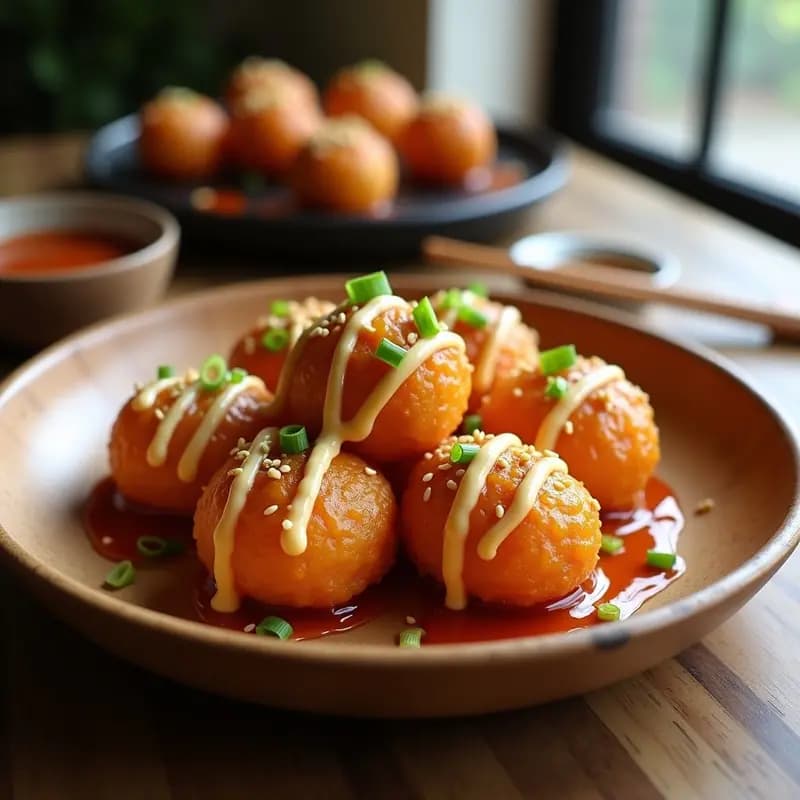 Tacoyaki Vegano de Camote y Queso Vegano: Aperitivo Japonés Crujiente en Airfryer