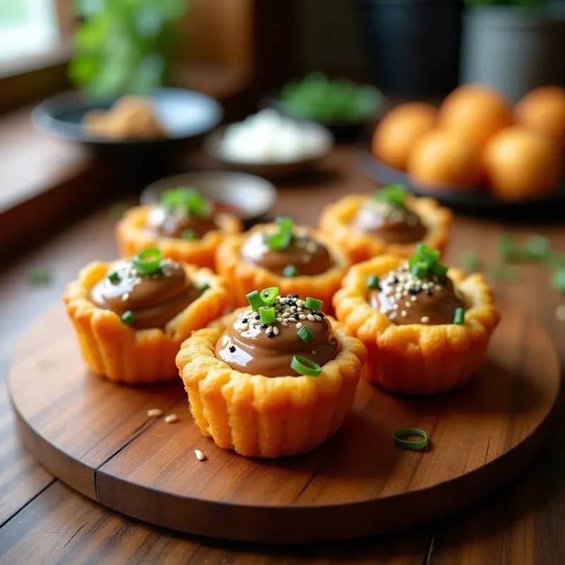 Tacoyaki Vegano con Relleno de Hongos Shiitake: Receta Japonesa Crujiente en Molde para Cupcakes