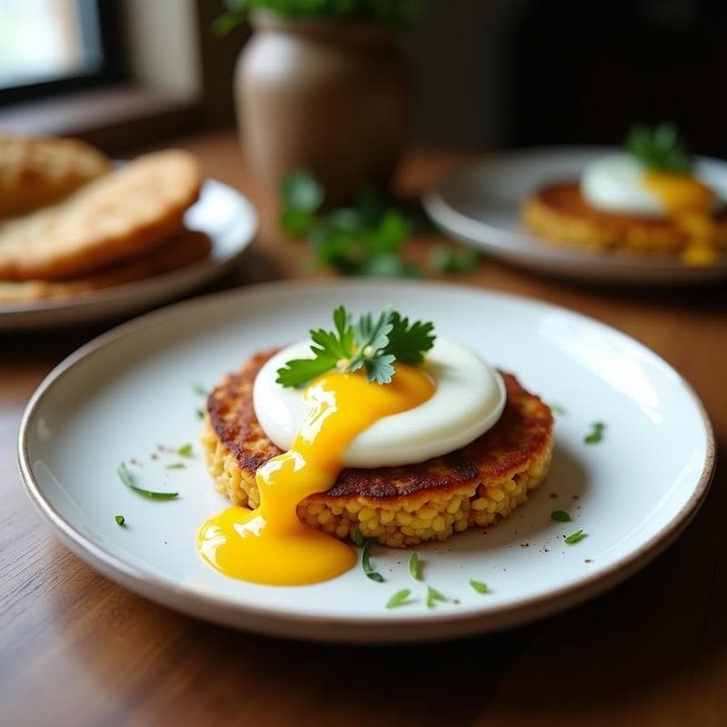 Tacu Tacu de Lentejas y Arroz con Huevo Poché: Receta Peruana Vegana en Sartén Antiadherente