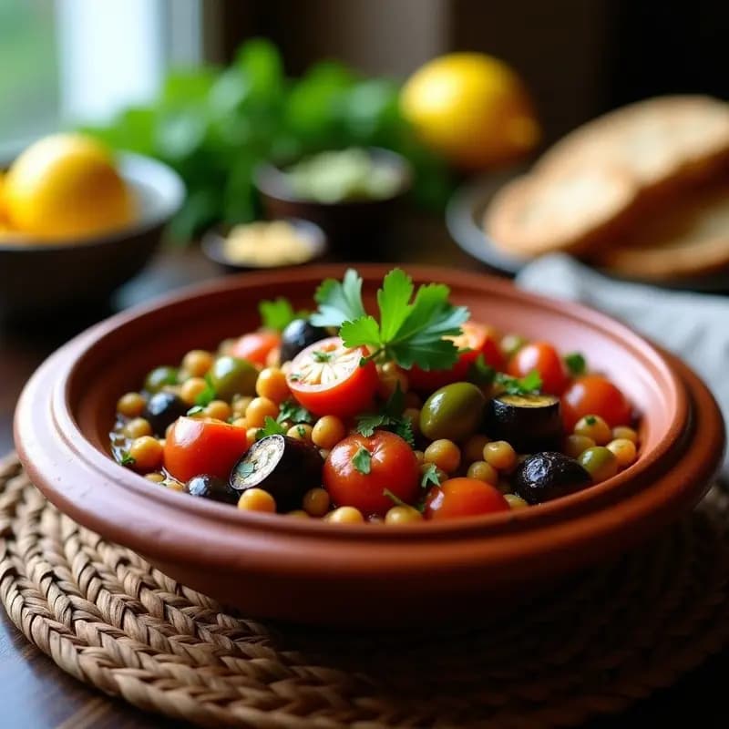 Tagine de Berenjena y Aceitunas Verdes: Receta Marroquí Vegana y Sin Aceite