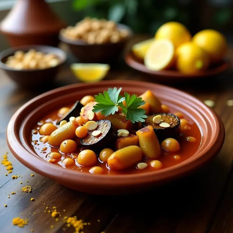 Tagine de Berenjena y Garbanzos con Limón Confitado: Receta Marroquí Sin Gluten en Olla