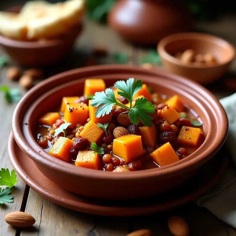 Tagine Marroquí de Calabaza Butternut y Almendras con Ras el Hanout: Receta Vegana al Horno