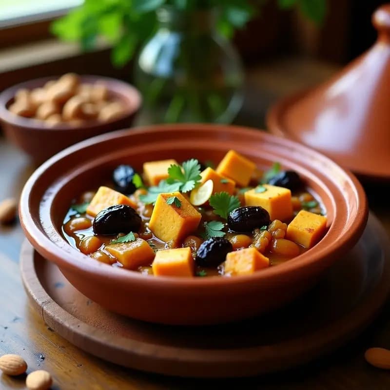 Tagine de Ciruelas y Almendras con Tofu: Estofado Marroquí Dulce-Salado Vegano