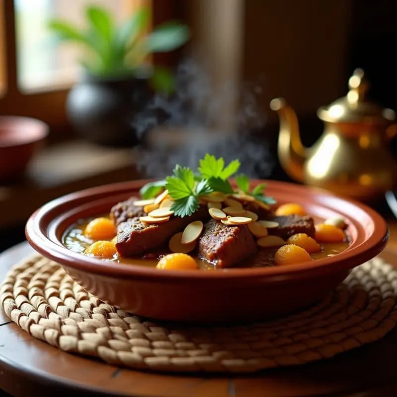 Tagine Marroquí de Cordero y Albaricoques: Guiso lento con especias ras el hanout