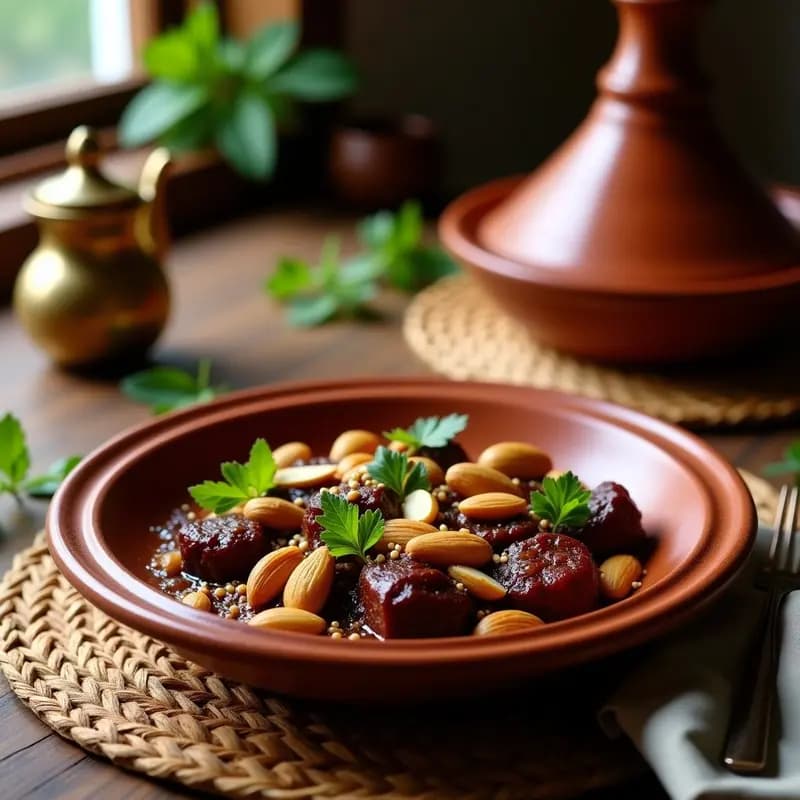 Tagine de Cordero con Ciruelas y Almendras: Receta Marroquí Auténtica y Aromática