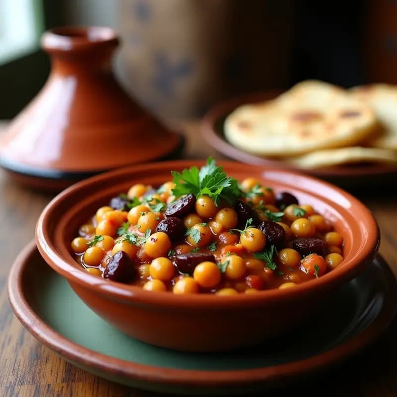 Tagine de Garbanzos y Ciruelas Pasas: Estofado Marroquí Dulce-Salado con Comino y Canela