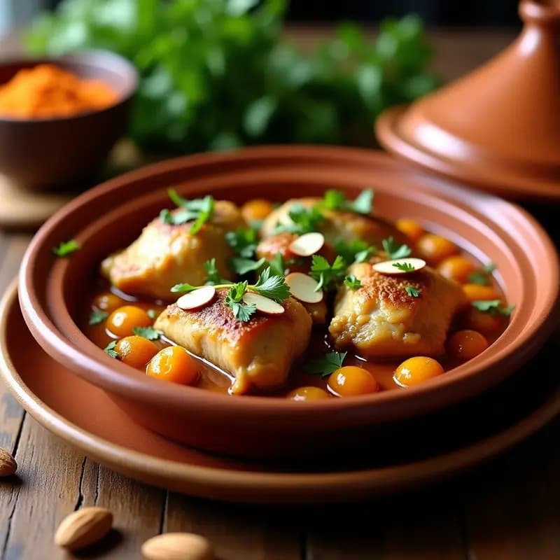 Tagine de Pollo con Albaricoques y Almendras: Receta Marroquí Dulce y Salada en Cazuela