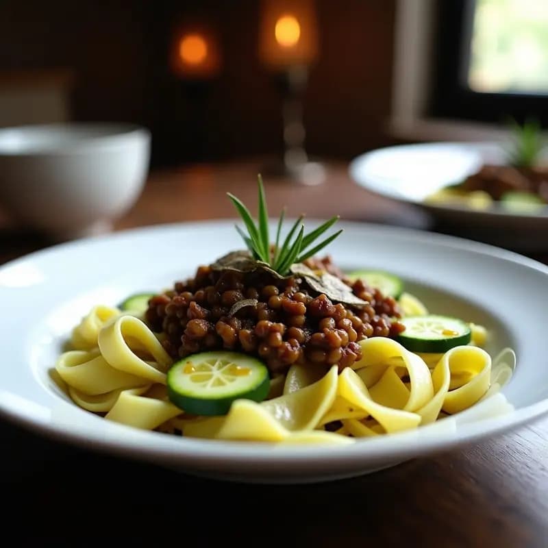 Tagliatelle de Calabacín con Ragu de Lentejas y Trufa: Receta Italiana Vegana en Airfryer
