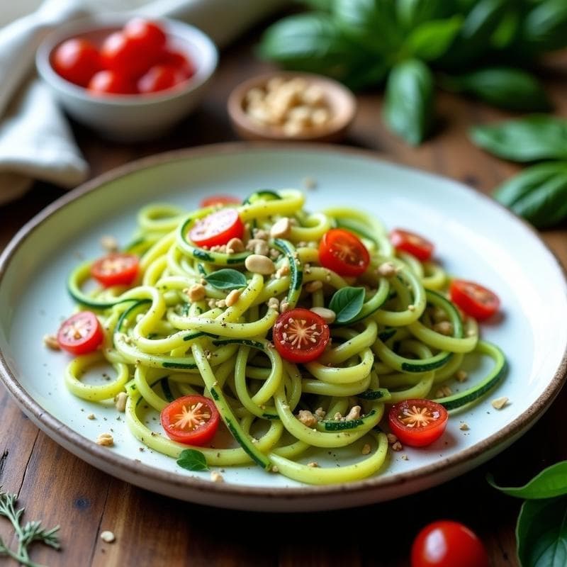Tagliatelle de Calabacín con Pesto de Albahaca y Piñones: Receta Italiana Sin Gluten y Vegana