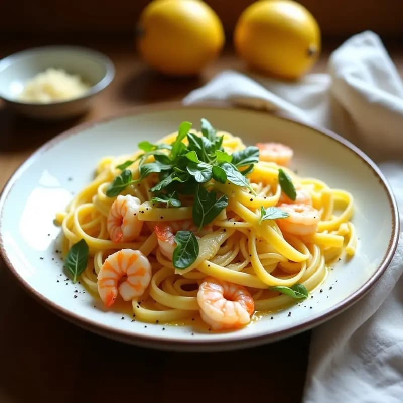 Tagliatelle al Limone con Gamberetti y Rúcula: Receta Italiana Fresca en 15 Minutos