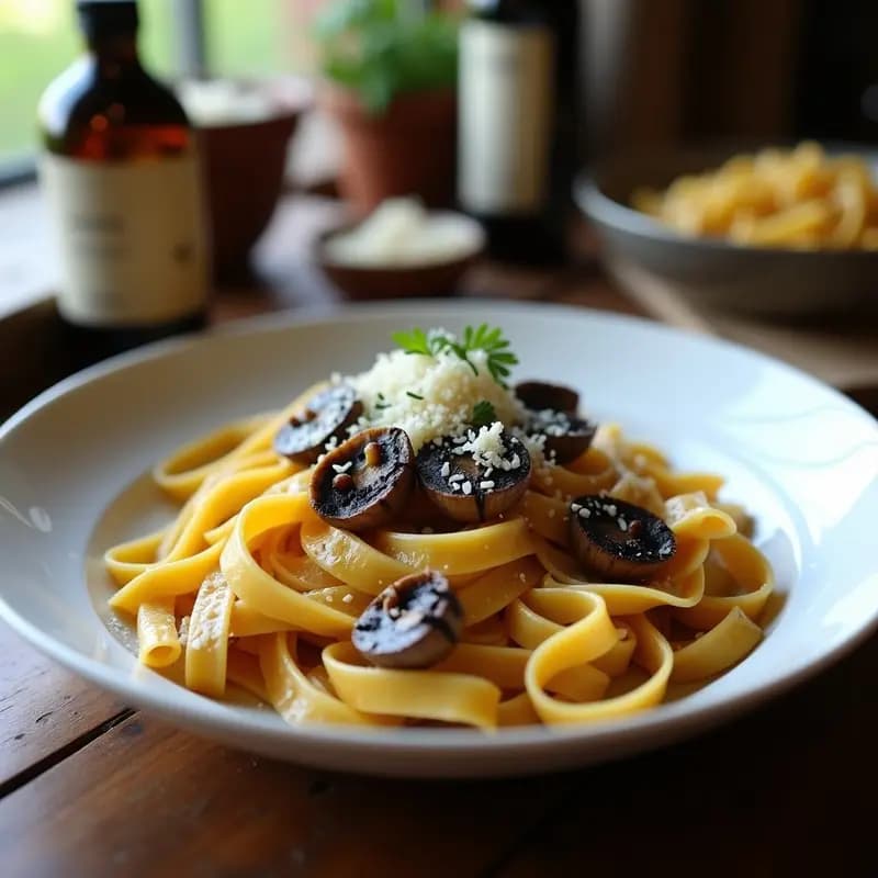 Tagliatelle al Tartufi con Champiñones Portobello: Receta Italiana Keto sin Harina de Trigo