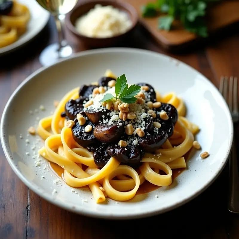 Tagliatelle al Tartufo Nero: Receta Italiana con Trufa Negra y Champiñones Portobello