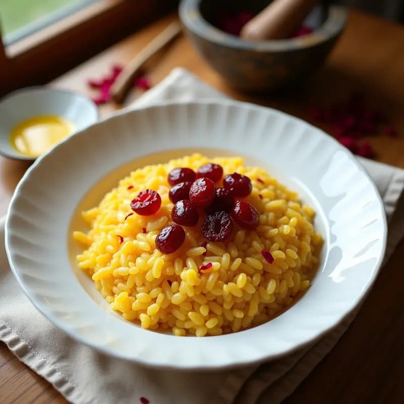 Tahdig Persa con Azafrán y Arándanos: Receta Iraní Crujiente y Dulce-Salada