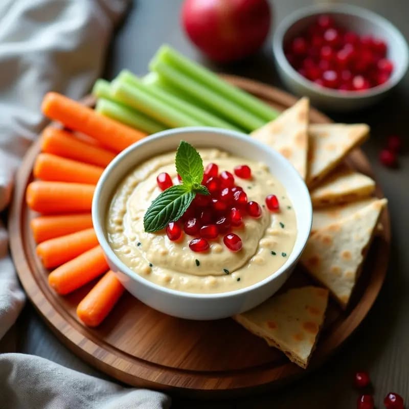 Tahini de Garbanzos con Granadas y Menta: Dip Libanés Sin Lactosa y Vegano