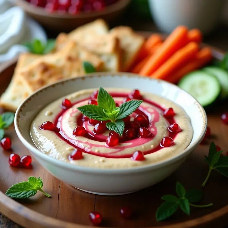 Tahini con Granada y Menta: Dip Árabe Vegano y Sin Lácteos para Aperitivos