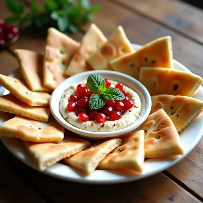 Tahini con Pan de Pita y Granados: Dip Árabe Cremoso y Nutritivo en 5 Minutos