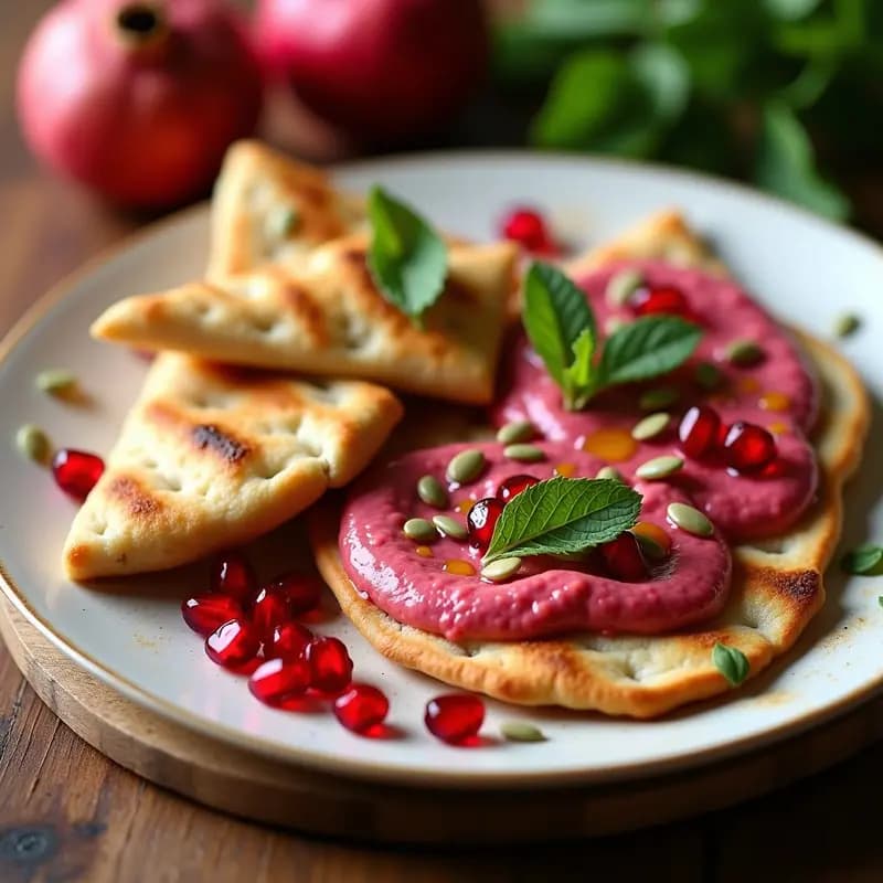Tahini de Remolacha y Granados en Pan de Pita: Desayuno Libanés Vegano y crujiente