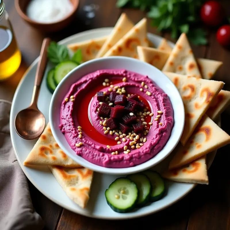 Tahini de Remolacha y Zahatar con Pan de Pita Integral: Dip Libanés Innovador y Sin Gluten