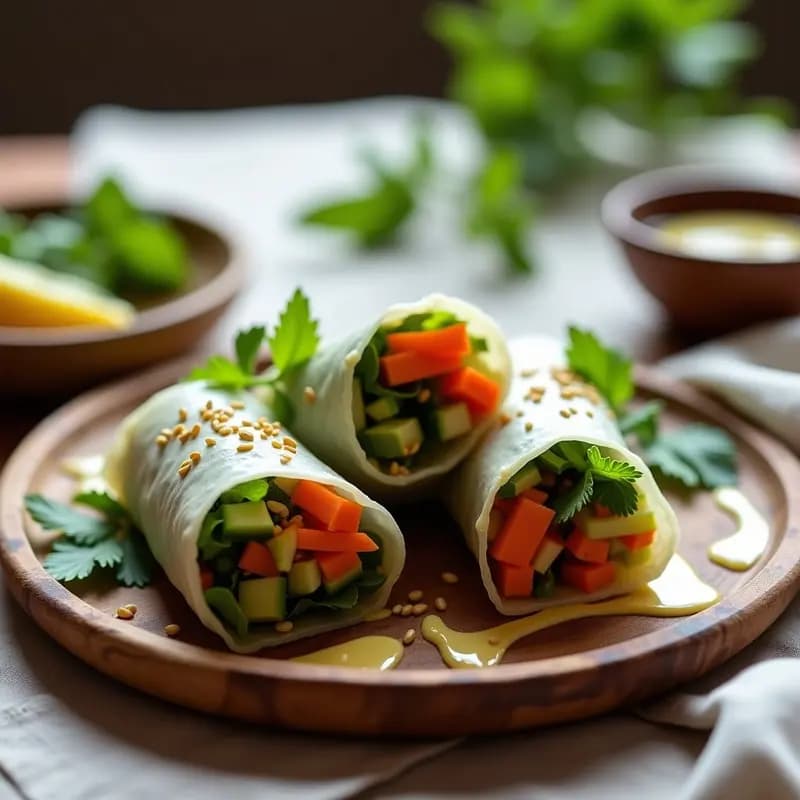 Tahini en Rollitos de Primavera: Aperitivo Libanés con Vegetales Crujientes