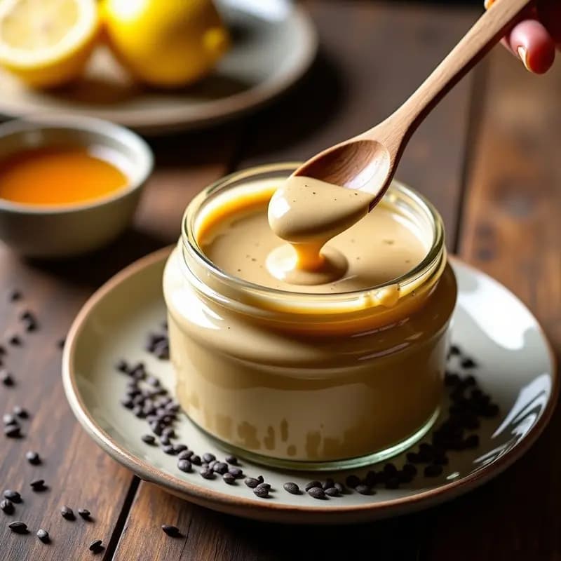 Tahini de Sésamo Negro con Miel y Levadura Nutricional: Salsa Vegana y Alta en Proteína