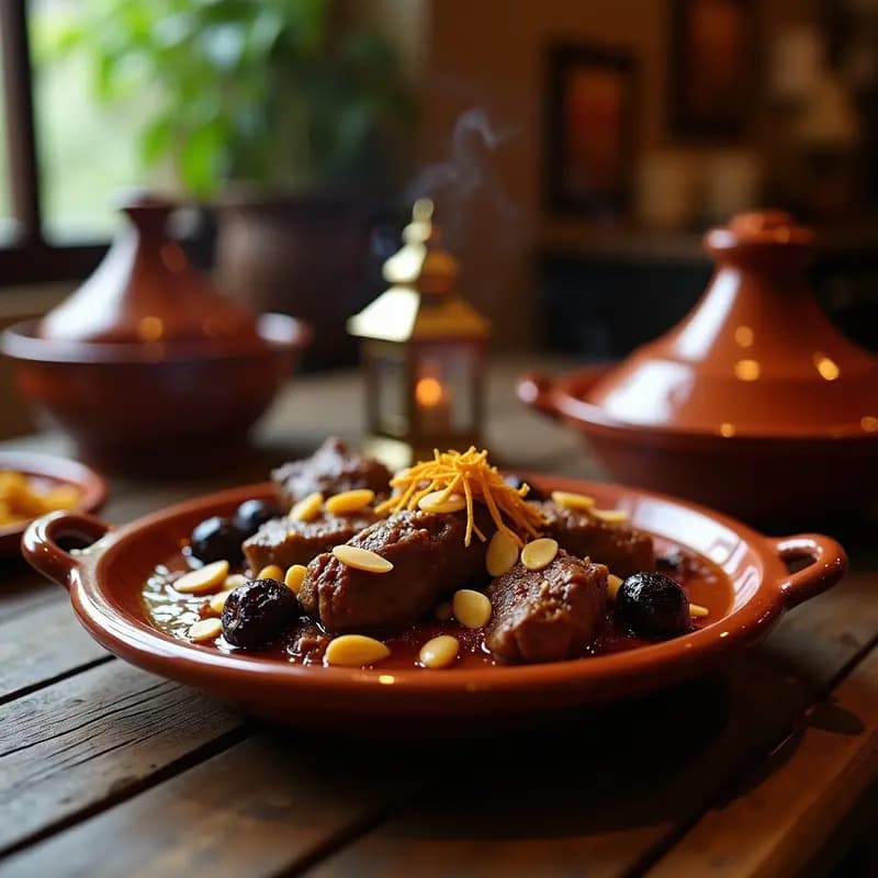 Tahmakt Mchermel Moroccan: Cordero con Ciruelas y Almendras en Tagine