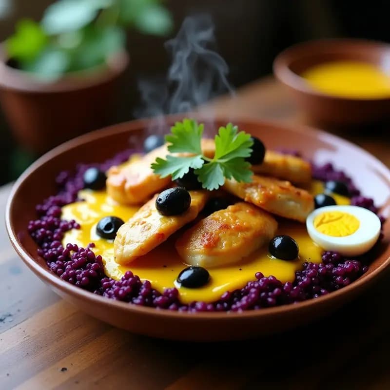 Tajas de Pollo al Ají Amarillo con Arroz Morado: Receta Peruana Auténtica y Picante
