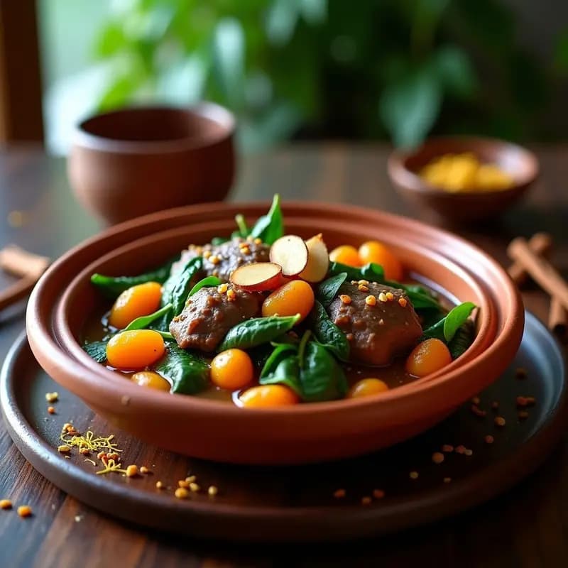 Tajín de Cordero con Albaricoques y New Zealand Spinach: Receta Persa en Thermomix